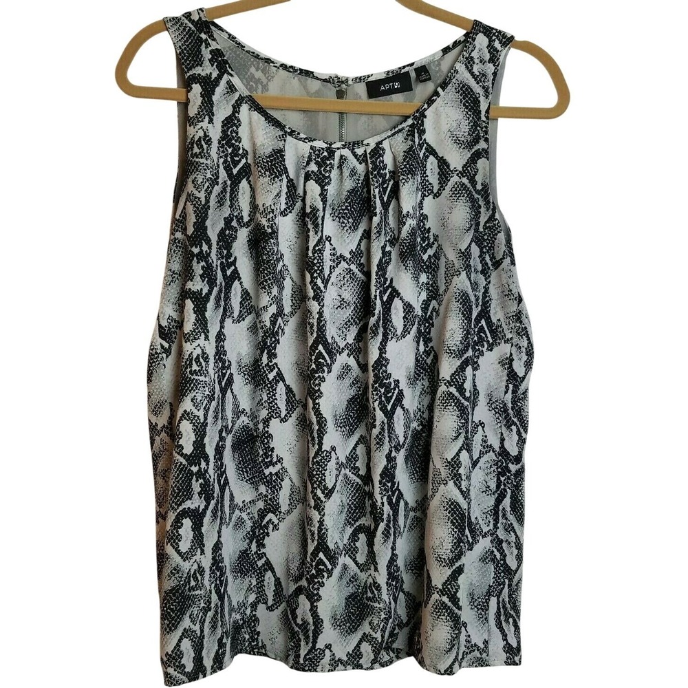 Apt. 9 Womens Grey Snakeskin Print‎ Pleated Sleeveless Blouse Size M Edgy Office